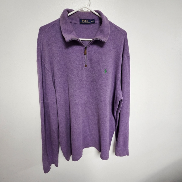 Polo Ralph Lauren Purple Plum Quarter Zip Cotton Sweater Mens Size XL - Picture 1 of 5